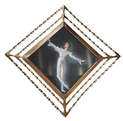 Vintage Painting Of Ballerina Dancer Airbrush  Signed AW Gold Tone Dimond Frame • $65