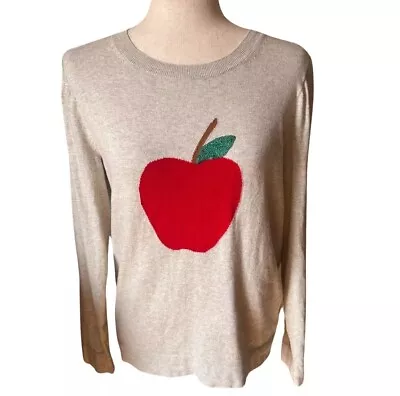 J. Crew Teddie Sweater Womens Size Medium Beige Sequin Apple • $29.99