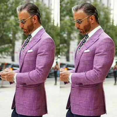 Summer Beach Casual Purple Men Linen Suit Prom Party Dinner Tuxedo Wedding Suits • $65.09