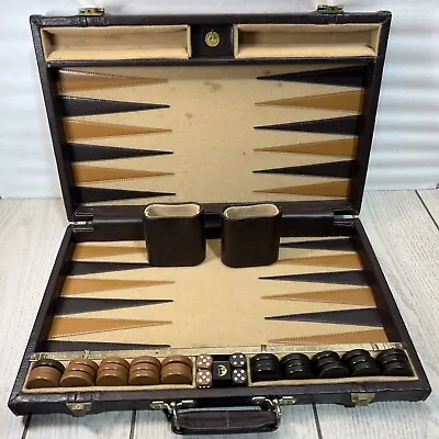 Vintage Backgammon Set - ARIES Of Beverly Hills Leather Briefcase Travel Case • $20