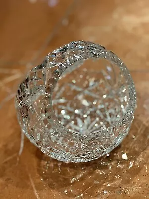 CRYSTAL CLEAR LEAF STARBURST HEAVY CUT Glass POLAND 5.5  Basket ROSE BOWL LN • $23.99