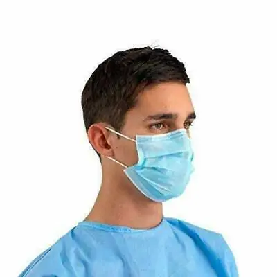 10 X Disposable Surgical Mask Sealed Bag Earloop Face Medical Mask Blue 3 PLY UK • £3.29