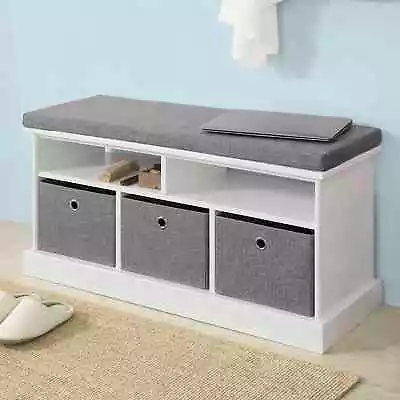 £114.73 • Buy Minimalist Hallway Storage Bench Hall Shoe Bench Rack Cabinet 3 Fabric Basket
