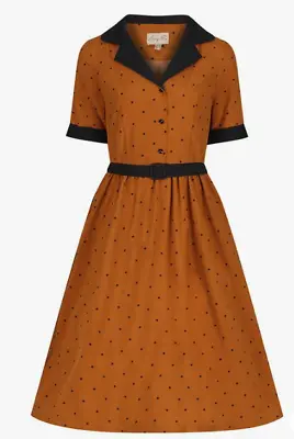 £29.99 • Buy Lindy Bop 'Bletchley' Mustard Polka Dot Vintage 1950s Shirt Dress BNWT