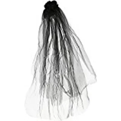 Gothic Midnight Black Bride Veil Wedding Frankenstein Dracula Vampire Hair Clip • $2