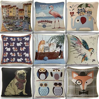 Quality 18  Tapestry Cushion Covers In Many Designs - Owls Fox Birds Dogs Stag  • £7.97