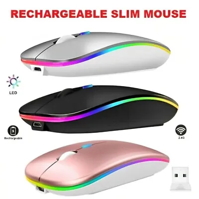 Slim Silent Rechargeable Wireless Mouse RGB LED USB Mice MacBook Laptop PC • £6.35