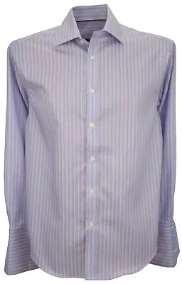 Ex Store Pure Cotton Twin Striped Double Cuff Shirt Blue • £10.99