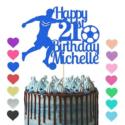 Football Cake Topper Personalised Name & Age Glitter Birthday Party Cake Decor • £2.83