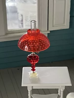 Vintage Dollhouse Miniature Artisan Made Table Lamp Red 1980’s • $5.99