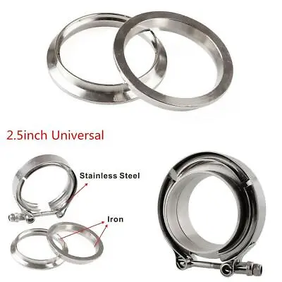 2.5'' Car Turbo Exhaust Downpipe Silver Stainless V-Band Clamp With 2 Flange Kit • $21.67