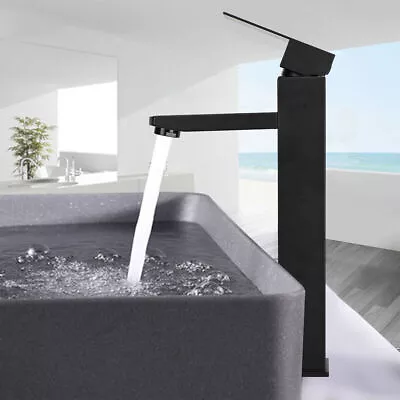 Modern Bathroom High Rise Countertop Basin Sink Mixer Tap Tall Taps Faucet Black • £14.99