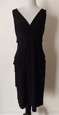 Maggy L Sleeveless Tiered Dress Black V-neck Lined Stretch Women's Size 4 • $16.19