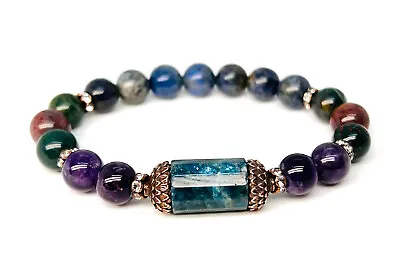 Apatite Bloodstone Amethyst And Dumortierite Crystal Stone Bracelet Gift For Her • $43