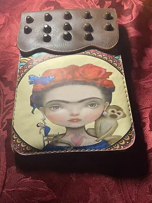 $15 • Buy Cute Frida Kahlo Brown Shoulder Strap Purse - With Brown Studded Flap