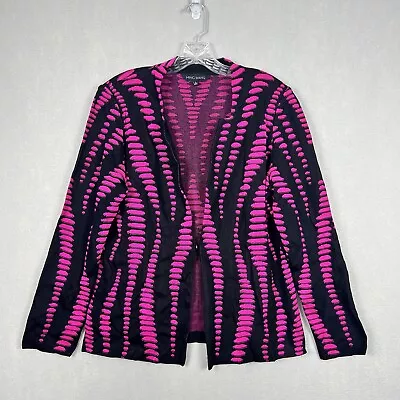 Ming Wang Jacket Women’s  Large Black Fuschia Pink Printed Front Closed Colorful • $39.91