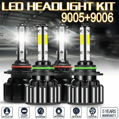 9005+9006 LED Combo 4SIDE COB LED Headlight Kit 360000LM Light Bulbs Hi/Low Beam • $17.90