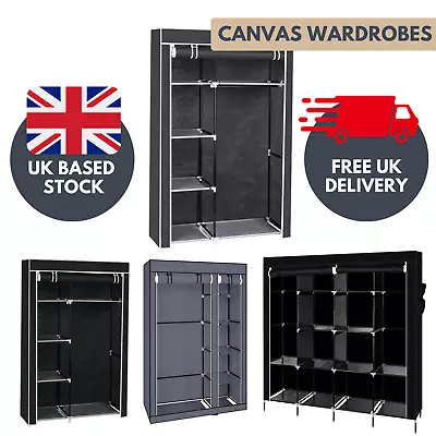 Canvas Fabric Wardrobe Rack Clothes Hanging Rail Shoe Shelving Storage Organiser • £12.99