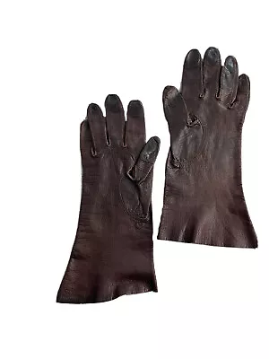 Vintage Ladies Leather Gloves Brown 60’s Cosplay Halloween Theater Kid Leather • $21.50