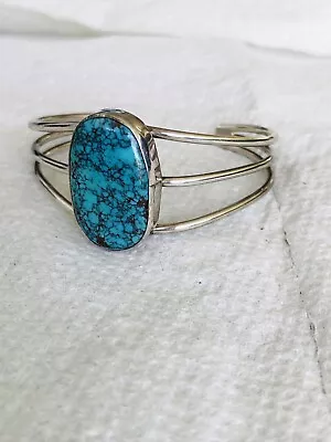 Vintage Sterling Turquoise Hand Tooled Cuff Bracelet 21.95 Grams Old Symbol • $60