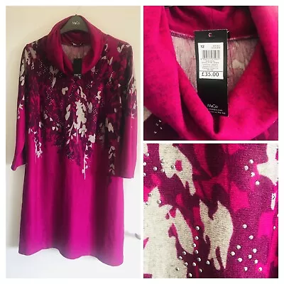M&Co Ladies Magenta Fuchsia Colour Tunic Dress Roll Neck UK Size 12/14 - RRP £35 • £8.90