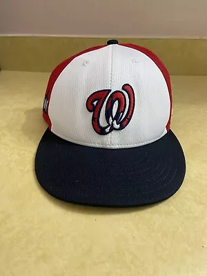 New Era 59Fifty 7 3/8 Washington Nationals Hat Cap Fitted Red White Black Used • $7.99