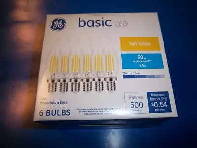 NEW GE Basic 60-Watt EQ E12 Base CAC LED Soft White Dimmable Light Bulb 6 BULBS  • $12.90