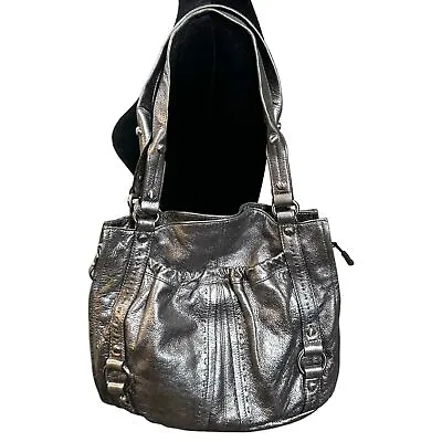 B. Makowsky Silver Metallic Leather Shoulder Bag  • $39.95