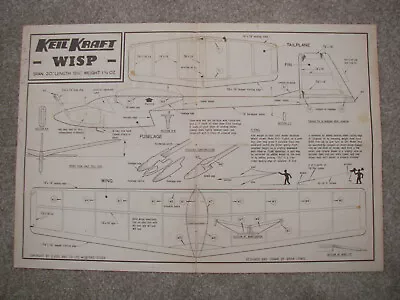 Keil Kraft Kit Plans Of The Wisp A Vintage Simple Glider Model Of 20  Wingspan • £2.75