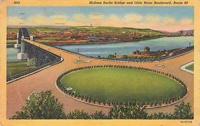 McKees Rocks Bridge & Ohio River Boulevard Route 88 Ohio Postcard • $4.45