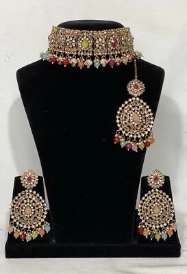 £21.99 • Buy Asian Bridal, Party Wear CHOKER  Set Earrings Tikka Passa,indian Jewellery Set