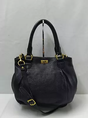 J.Crew Black Pebbled Leather Expandable Turnlock Top Handle Satchel Shoulder Bag • $110