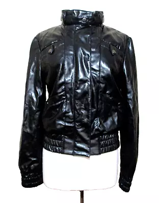 Vintage Lipstick Vegan Moto Jacket Large Women Black Polyurethane Zip Up • $24.49