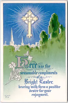 Easter Postcard Christ Jesus Crucifix Religious Silver Embossed Vintage 1910 DB • $3.86