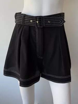 ZIMMERMANN Utility Shorts Black With White Trim Silk Size 2 (12 Aus Fits 10) • $200