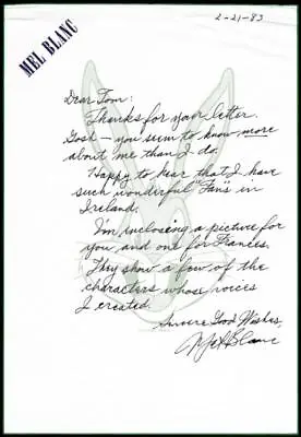 Mel Blanc - Autograph Letter Signed • $300