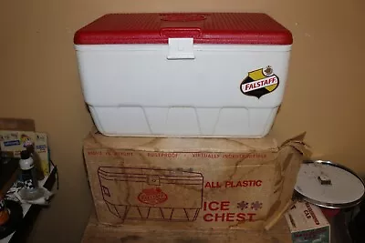 Vintage 1968 Falstaff Beer Picnic Cooler Ice Chest Sign MINT NEW UNUSED IN BOX • $345