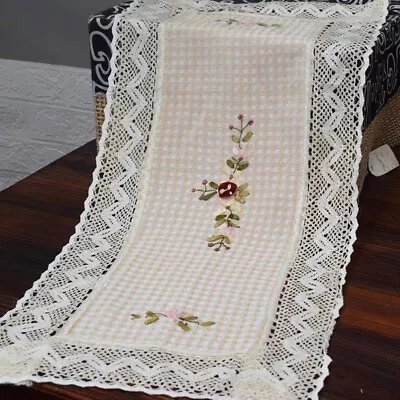 14 X32  Vintage Ribbon Embroidery Crochet Lace Table Runner Dresser Scarf Doily • $11.69