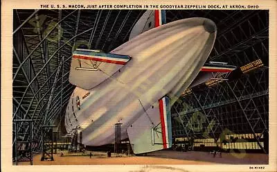 Vintage Postcard USS Macon Completion At Goodyear-Zeppelin Dock Akron Ohio • $10