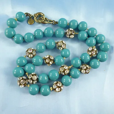 $17.99 • Buy CHUNKY J Crew Turquoise Color Glass Ball Bead & Rhinestone Necklace Crystal 