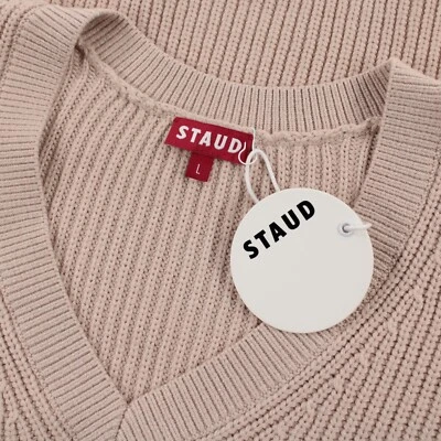 $257.99 • Buy Staud NWT Knitted Rye Sweater Balloon Sleeves Size Large In Crystal Grey (Nude)