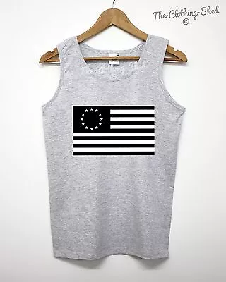 Black American Flag Vest Tank Top Singlet Urban Hip Hop Fresh Stars And Stripes • £9.95