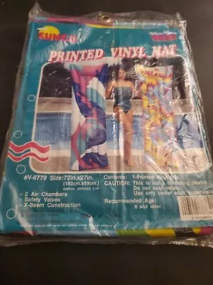 Vintage 1994 Sunco Pool Air Mattress  Printed Vinyl Mat 72” X 27”  Multi Color  • $49.99