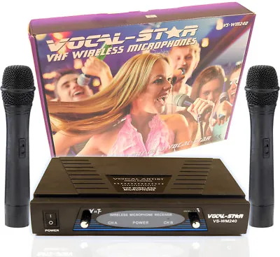 £29.99 • Buy Vocal-Star WM-240 Dual Twin 2 Vhf Wireless Microphones For Karaoke Singing PA