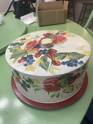 $18 • Buy Vintage Decoware Tin Cake/Pie Carrier-Handpainted