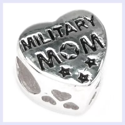 Sterling Silver Military Mom Heart Flag Enamel Bead For European Charm Bracelet • $19.98