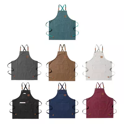 Restaurant Bar Cafe Uniform Available Kitchen Cotton Canvas Aprons With Pocket • $17.99