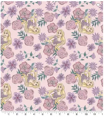 100 % Cotton Disney Princess Fabric Tangled Rapunzel Floral Sold By 1/2 Yard  • $10.25