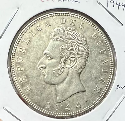 1944 Ecuador Silver 5 Sucre Crown Near Uncirculated • $39.99