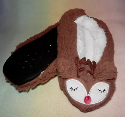 Fuzzy Babba Slipper Socks * Brown Reindeer * 0ne Size * Cute * • $10.99